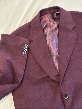 French Crown Burgundy Corduroy Blazer Mens 40 Maroon Sport Coat Paisley Lined